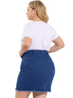 Agnes Orinda Women's Plus Size Raw Hem Denim Bodycon Skirt -Cheap Clad Fine Store GUEST 0042e25e a660 4126 9018 cc9d27c51034