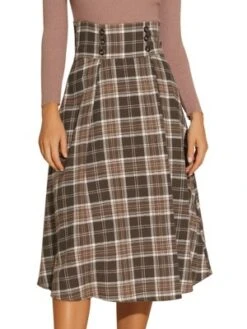 Allegra K Women's Plaid High Elastic Waist Vintage Fall A-Line Midi Skirt -Cheap Clad Fine Store GUEST 01957ed6 c6a1 4a99 b879 bce0aa409636