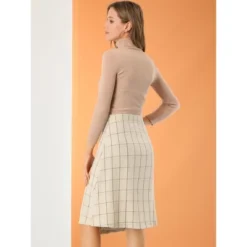 Allegra K Women's Plaid Vintage Faux Wrap Buttons Midi High Waist Skirt -Cheap Clad Fine Store GUEST 06ced335 b671 4a2e ad04 8fb3e45e8ba1