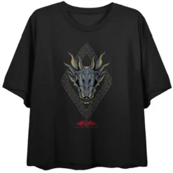 House Of The Dragon Dragon Head Crest Women's Black Crop T-shirt -Cheap Clad Fine Store GUEST 07b383ac 8b13 4430 ac93 e0b7ca9bf807