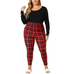 Agnes Orinda Women's Plus Size Check Leggings Stretch Festive Glen Plaid Skinny Pants