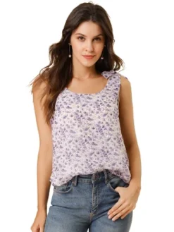Allegra K Women's Sleeveless Casual Bow Tie Decor Strap Chiffon Floral Tank Tops -Cheap Clad Fine Store GUEST 0a0dee50 8a16 438e b62e e6f16cf6a3e2