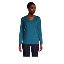 Lands' End Women's Relaxed Supima Cotton Long Sleeve V-Neck T-Shirt -Cheap Clad Fine Store GUEST 1401dc5c 7a21 4e56 b078 282a2fd48071
