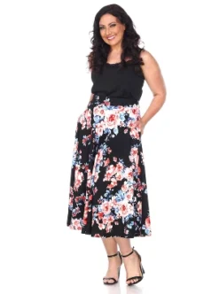Women's Plus Size Floral Printed Tasmin Flare Midi Skirts - White Mark -Cheap Clad Fine Store GUEST 17033a01 8119 463d 81d6 18a193d5606d