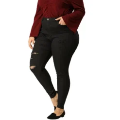Agnes Orinda Women's Plus Size Mid Rise Zip Fly Skinny Ripped Jeans 14 Agnes Orinda Women's Plus Size Mid Rise Zip Fly Skinny Ripped Jeans -Cheap Clad Fine Store GUEST 175f4389 8e66 47ad 9187 498448702320