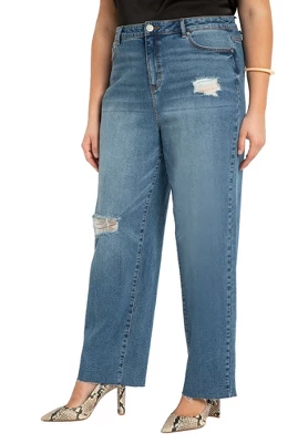 ELOQUII Women’s Plus Size Classic Fit Distressed Straight Leg Jean 3 ELOQUII Women’s Plus Size Classic Fit Distressed Straight Leg Jean