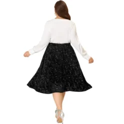 Agnes Orinda Women's Plus Size Outfits Velvet A Line Knee Length Star Flare Skirt -Cheap Clad Fine Store GUEST 209a007b 2aec 4e6f 9460 aca341e10842
