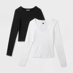 Women's 2pk Long Sleeve Shrunken Rib T-Shirt - Universal Thread™ White/Black 13 Women's 2pk Long Sleeve Shrunken Rib T-Shirt - Universal Thread™ White/Black -Cheap Clad Fine Store GUEST 247dd87c 3f9f 42d2 aba2 82da81353f54