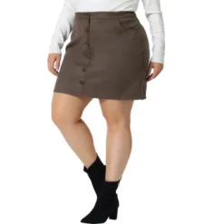 Agnes Orinda Women's Plus Size Faux Suede Button Up High Waist Mini Skirts With Pockets -Cheap Clad Fine Store GUEST 2501e3d2 6597 441b bede f1f2b6399613