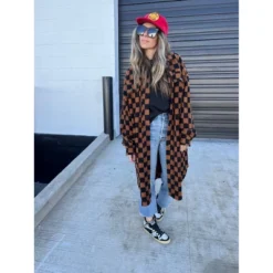 Women's Ascot + Hart Checkered Graphic Shacket - Brown -Cheap Clad Fine Store GUEST 258d4b19 6706 45b1 833a 62c2669b9782