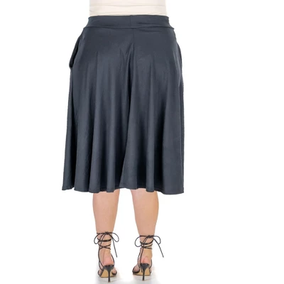 24seven Comfort Apparel Elastic Waist Pleated Pocket Plus Size Midi Skirt 4 24seven Comfort Apparel Elastic Waist Pleated Pocket Plus Size Midi Skirt - Image 2