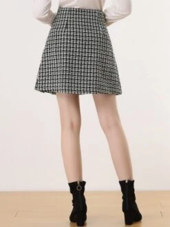 Allegra K Women's Plaid Tweed Elegant High Waist A-Line Button Front Mini Skirt -Cheap Clad Fine Store GUEST 339353a8 0a4a 48d7 b710 8eb52b5d0f22