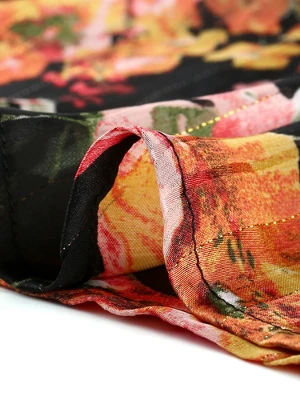 Allegra K Women's High Low Hem Elastic Waist Lurex Chiffon A-Line Midi Floral Skirt 7 Allegra K Women's High Low Hem Elastic Waist Lurex Chiffon A-Line Midi Floral Skirt - Image 5