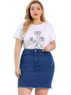 Agnes Orinda Women's Plus Size Raw Hem Denim Bodycon Skirt -Cheap Clad Fine Store GUEST 36432963 46dc 46fd b909 d36299e0aa00