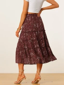 Allegra K Women's Floral Elastic Waist Tiered Ruffle Boho Midi Skirts -Cheap Clad Fine Store GUEST 365a30c0 b99f 49b5 bbac f8e4e548983b