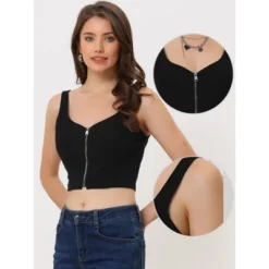 Allegra K Women's Sleeveless Spaghetti Strap Zip-Up Front Cami Tank Tops