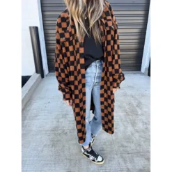 Women's Ascot + Hart Checkered Graphic Shacket - Brown -Cheap Clad Fine Store GUEST 36777dee 3e76 4a11 b617 b25a308c170f