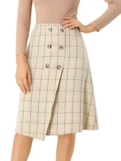 Allegra K Women's Plaid Vintage Faux Wrap Buttons Midi High Waist Skirt -Cheap Clad Fine Store GUEST 3c50ae8a 39e1 4f9a 9956 ab5dfb274cff