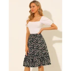 Allegra K Women's Ruffle Hem Elastic Waist Flowy A-Line Swing Floral Midi Skirt -Cheap Clad Fine Store GUEST 3e4c011f 6b06 4562 b8d6 6733aa8a3a2d