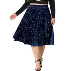 Agnes Orinda Women's Plus Size Outfits Velvet A Line Knee Length Star Flare Skirt -Cheap Clad Fine Store GUEST 3f79d9e6 9d21 4059 adce 7d56d34e561e