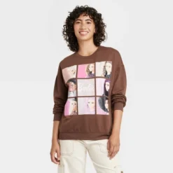 Women's Barbie Squares Cozy Graphic Sweatshirt - Brown -Cheap Clad Fine Store GUEST 4110e140 946e 4d15 ab97 92fc36a2a8de