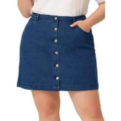 Agnes Orinda Women's Plus Size Denim Button Side Pocket Casual Jean A-Line Mini Skirt -Cheap Clad Fine Store GUEST 452613c2 bfe9 49d8 8a9d da96c0c79e5a