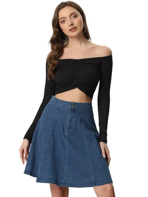 Allegra K Women's High Waist A-Line Flared Pleated Casual Midi Denim Skirt 10 Allegra K Women's High Waist A-Line Flared Pleated Casual Midi Denim Skirt - Image 8