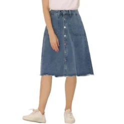 Allegra K Women's Denim Skirts Raw Hem Button Down Midi Jeans Skirt -Cheap Clad Fine Store GUEST 47512ce8 4358 46e2 a487 3906d5f1270a