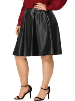 Agnes Orinda Women's Plus Size PU Skirt A-Line Versatile Flared Party Skirts