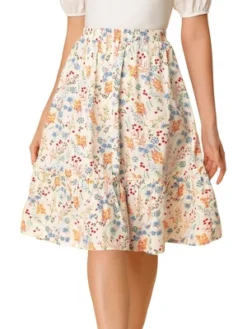 Allegra K Women's Ruffle Hem Elastic Waist Flowy A-Line Swing Floral Midi Skirt -Cheap Clad Fine Store GUEST 4be0d784 4f89 45e6 8bb4 98d2c3cf65be
