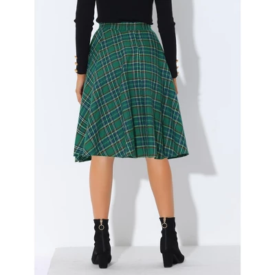Allegra K Women's Plaid Tartan Skirt High Elastic Waist A-Line Vintage Flare Skirt 5 Allegra K Women's Plaid Tartan Skirt High Elastic Waist A-Line Vintage Flare Skirt - Image 3
