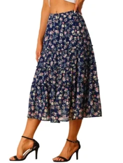 Allegra K Women's Floral Elastic Waist Tiered Ruffle Boho Midi Skirts -Cheap Clad Fine Store GUEST 51657ece 057b 4d07 811e 36ed3b60076f