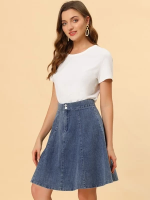 Allegra K Women's High Waist A-Line Flared Pleated Casual Midi Denim Skirt 5 Allegra K Women's High Waist A-Line Flared Pleated Casual Midi Denim Skirt - Image 3
