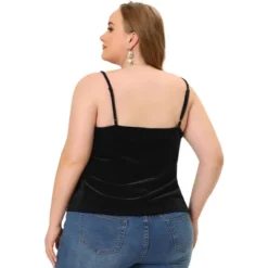 Agnes Orinda Women's Plus Size Tops V Neck Velvet Lace Trim Cami Tank Tops -Cheap Clad Fine Store GUEST 57a48848 fde8 4631 9f1f 3e2c2388fef6