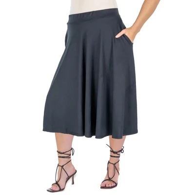 24seven Comfort Apparel Elastic Waist Pleated Pocket Plus Size Midi Skirt 3 24seven Comfort Apparel Elastic Waist Pleated Pocket Plus Size Midi Skirt