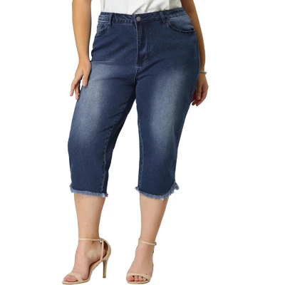 Agnes Orinda Women's Plus Size Casual Capri Frayed Hem Washed Chambray Denim Jean 5 Agnes Orinda Women's Plus Size Casual Capri Frayed Hem Washed Chambray Denim Jean - Image 3