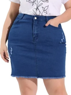 Agnes Orinda Women's Plus Size Raw Hem Denim Bodycon Skirt -Cheap Clad Fine Store GUEST 5d87ae70 c514 4cc4 8d18 1f5166bb27ba