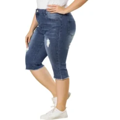 Agnes Orinda Women's Plus Size Capri Ripped Slash Pocket Raw Hem Denim Jeans -Cheap Clad Fine Store GUEST 5fec58cf 56b2 4838 8169 272642136279