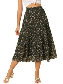 Allegra K Women's Floral Elastic Waist Tiered Ruffle Boho Midi Skirts -Cheap Clad Fine Store GUEST 62e05005 0d81 4ba6 b621 4203a5bcfb64