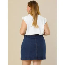 Agnes Orinda Women's Plus Size Denim Button Side Pocket Casual Jean A-Line Mini Skirt -Cheap Clad Fine Store GUEST 63ec9f15 513d 4450 b7ed f2a0f399ca3c