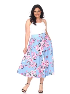 Women's Plus Size Floral Printed Tasmin Flare Midi Skirts - White Mark -Cheap Clad Fine Store GUEST 690d8a27 7f38 4a38 b060 122e88303608