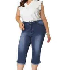 Agnes Orinda Women's Plus Size Casual Capri Frayed Hem Washed Chambray Denim Jean 14 Agnes Orinda Women's Plus Size Casual Capri Frayed Hem Washed Chambray Denim Jean -Cheap Clad Fine Store GUEST 695a06fc 3dfb 49bc 9c44 c36402bd28a1