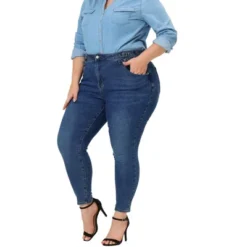 Agnes Orinda Women's Plus Size Jean High Waist Buckle Decor Slash Pocket Work Stretch Washed Denim Skinny Jeans -Cheap Clad Fine Store GUEST 6bcbbd8c 698b 4993 9465 16777153d1bc