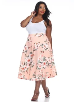 Women's Plus Size Floral Printed Tasmin Flare Midi Skirts - White Mark -Cheap Clad Fine Store GUEST 6c1d2b82 d3ca 45c6 a87b 728cd62159ac