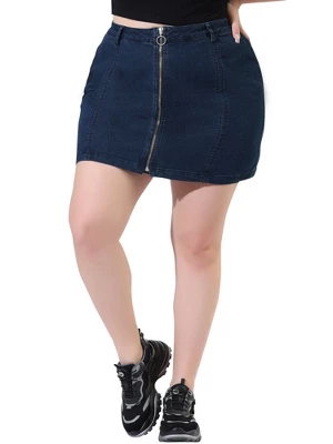 Agnes Orinda Women's Plus Size Denim Zip Up Front Mini Jean Skirts 8 Agnes Orinda Women's Plus Size Denim Zip Up Front Mini Jean Skirts - Image 6