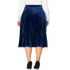 Agnes Orinda Women's Plus Size Velvet Elastic Waist Ruffle Hem Party Midi Skirt -Cheap Clad Fine Store GUEST 6dde1cea f0b9 4906 b5d0 c3c1e0de4269