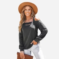 Women's Onyx Cutout Open-Shoulder Tee - Cupshe -Cheap Clad Fine Store GUEST 6ef7eadf 43f2 444a a49f 4a4b9033286e