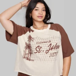 Women's Ascot + Hart Cropped St. John Elbow Sleeve Graphic T-Shirt - Brown -Cheap Clad Fine Store GUEST 709e1493 cb0c 4ae8 bf20 05fa4d7a3d29