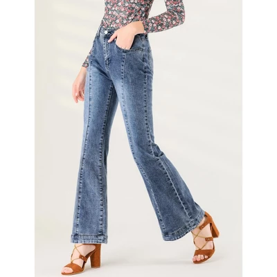 Allegra K Women's Retro High Waist Stretchy Flare Denim Jeans 3 Allegra K Women's Retro High Waist Stretchy Flare Denim Jeans