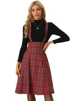 Allegra K Women's Plaid Midi Tartan Pinafore Skirt -Cheap Clad Fine Store GUEST 74d31491 d76e 40cd 8ca7 aeb20e973b6c